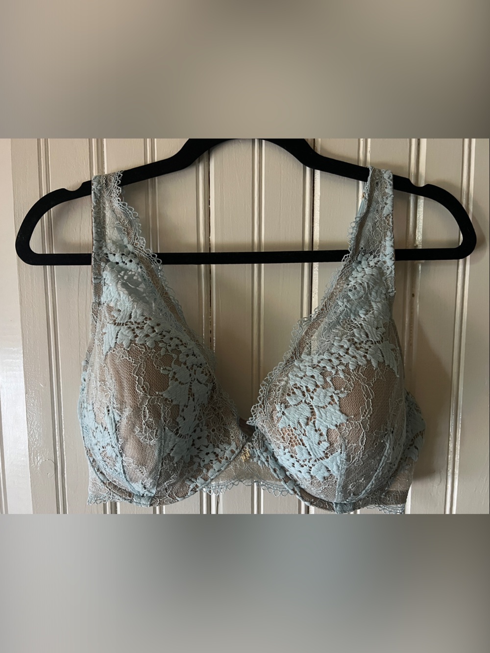 Third Love Light Blue Lace Underwire Bra with Sheer Overlay